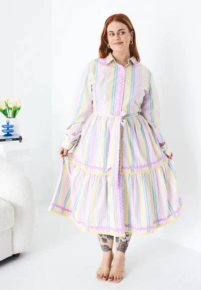 **NEW** Gelato Striped Button Down Dress | Kholo | This best selling shape is designed to skim over your curves and feel tapered but with enough #pastaspace. The Kholo favourite Button Down Dress is here in a super s