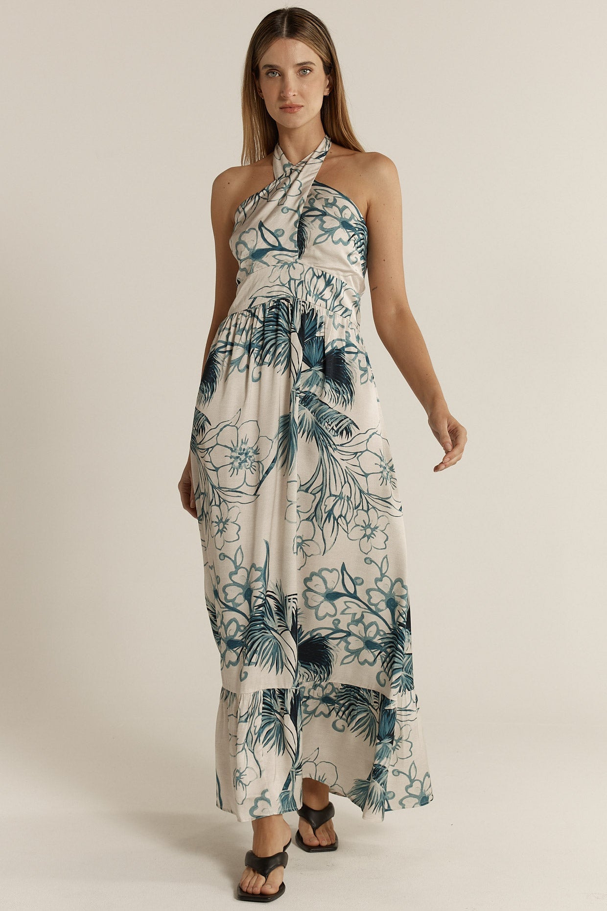 Solstice Palms Halter Dress - Palm Print