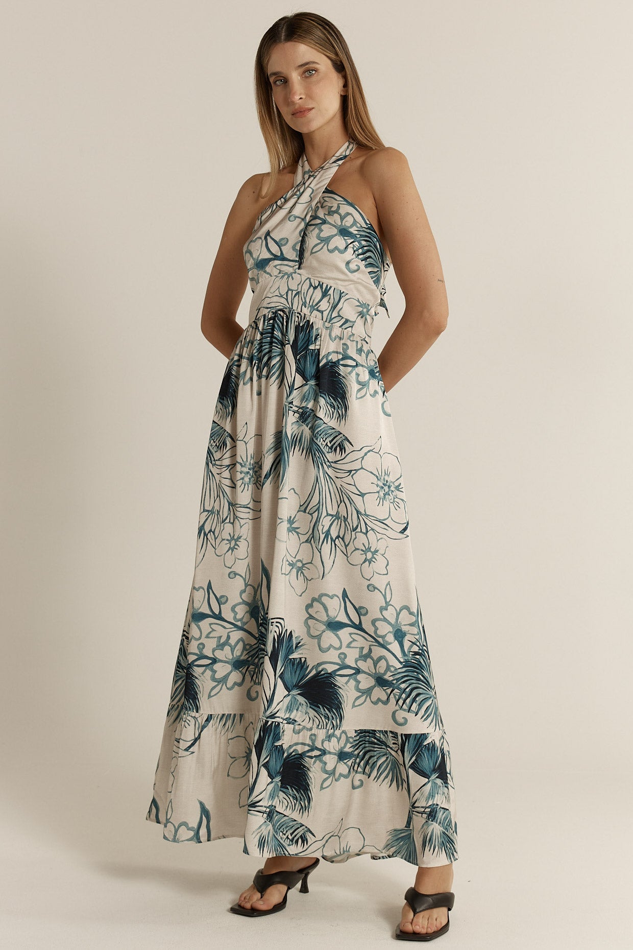 Solstice Palms Halter Dress - Palm Print