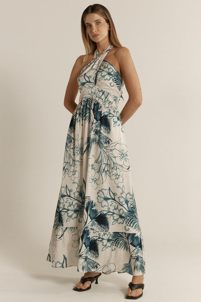 Solstice Palms Halter Dress - Palm Print