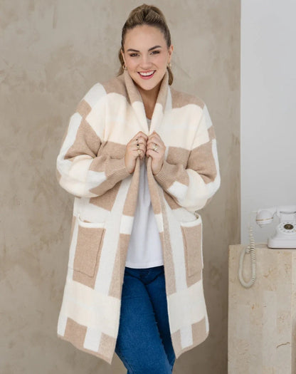 Checked Cardi - Beige