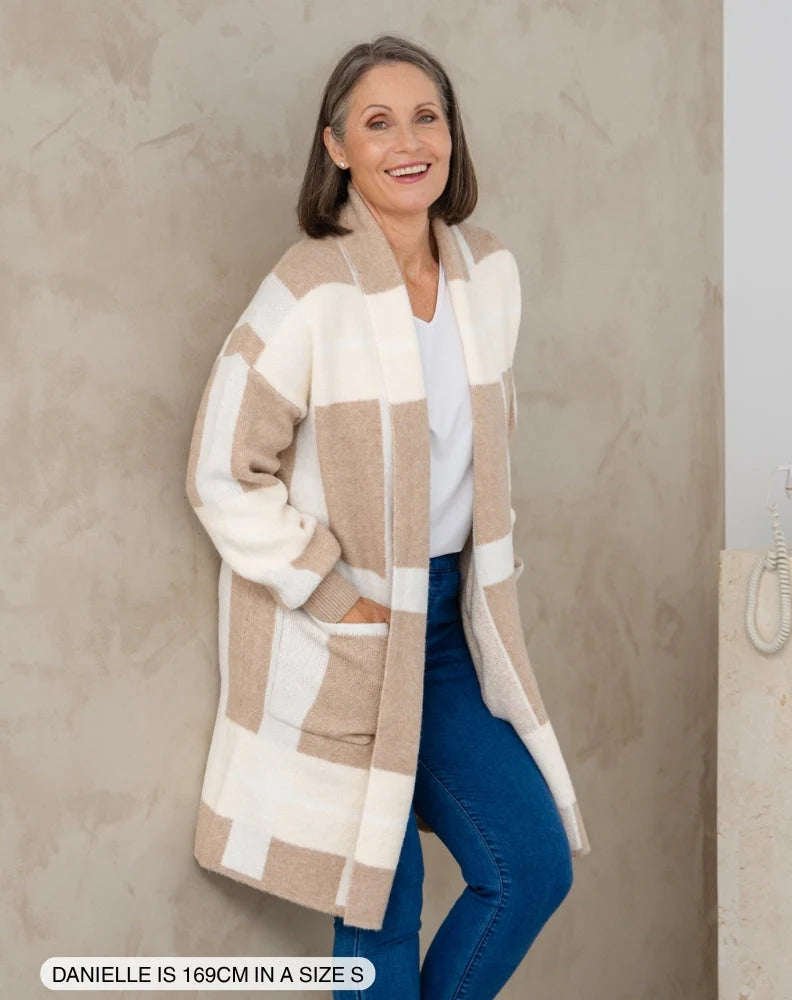 Checked Cardi - Beige
