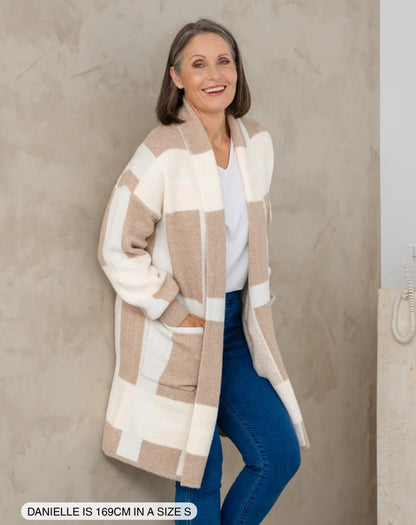 Checked Cardi - Beige