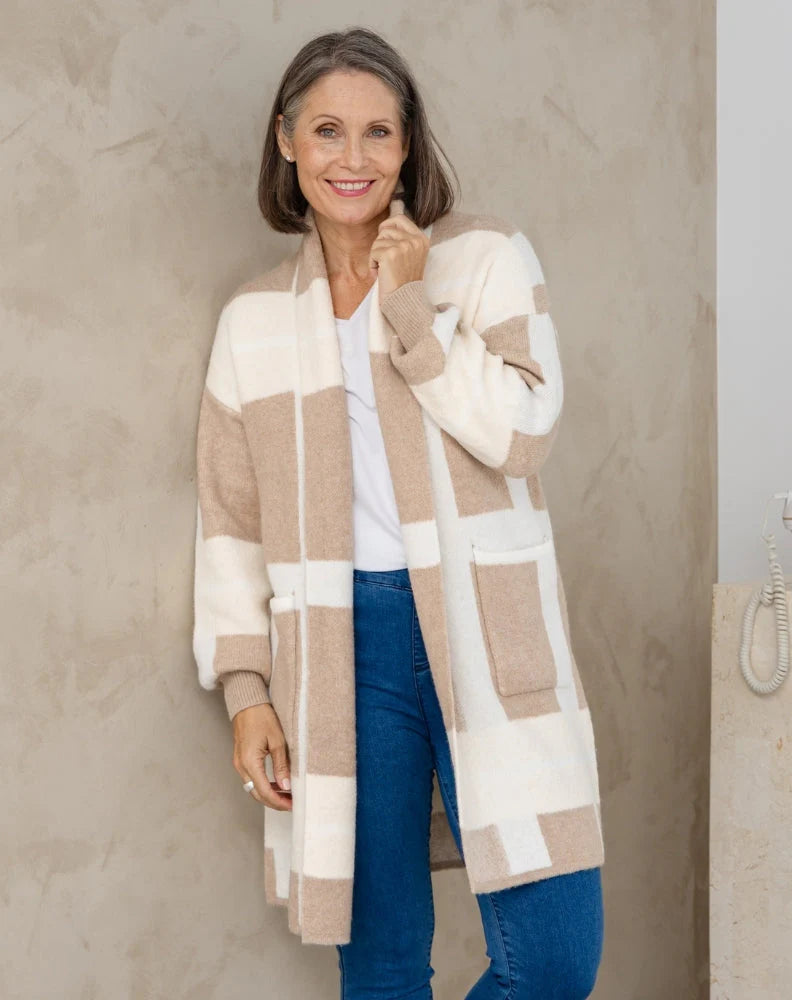 Checked Cardi - Beige