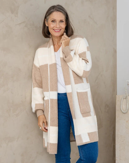 Checked Cardi - Beige