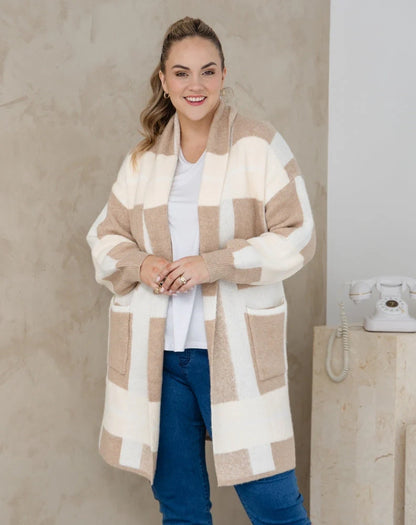 Checked Cardi - Beige
