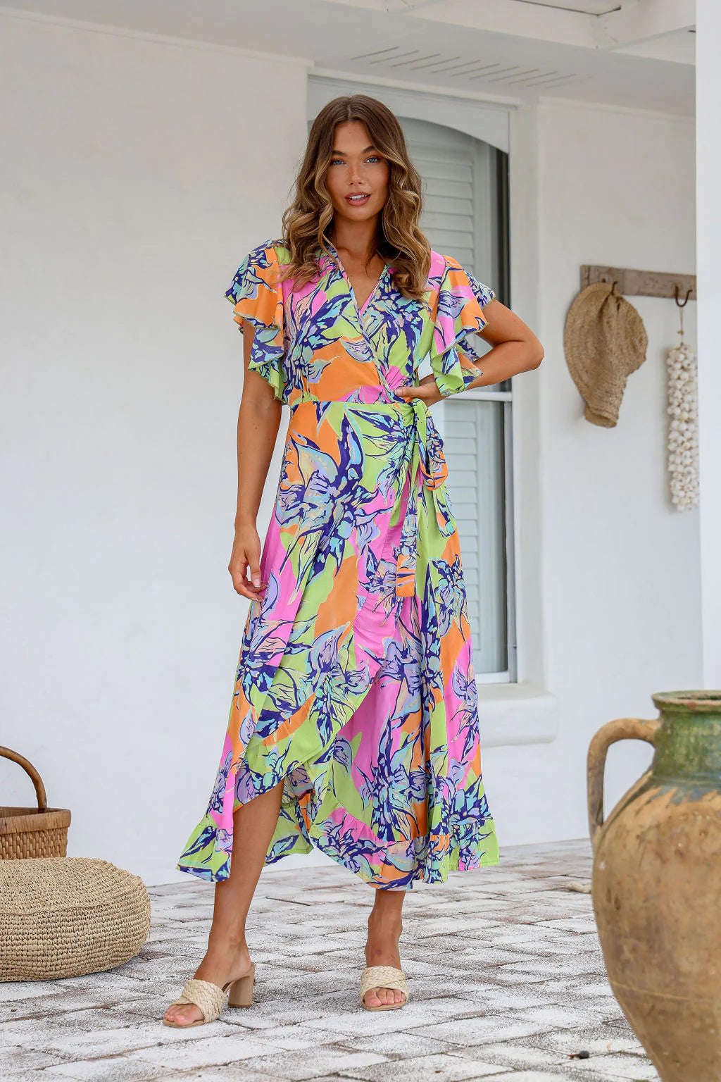 *NEW* Ava Wrap Midi Dress: Introducing the Ava Wrap Dress in the new Lime Print, perfect for adding a fresh pop of colour to your wardrobe! This signature silk blend dress is bright and bold,  - Ciao Bella Dresses - Lily T Collection
