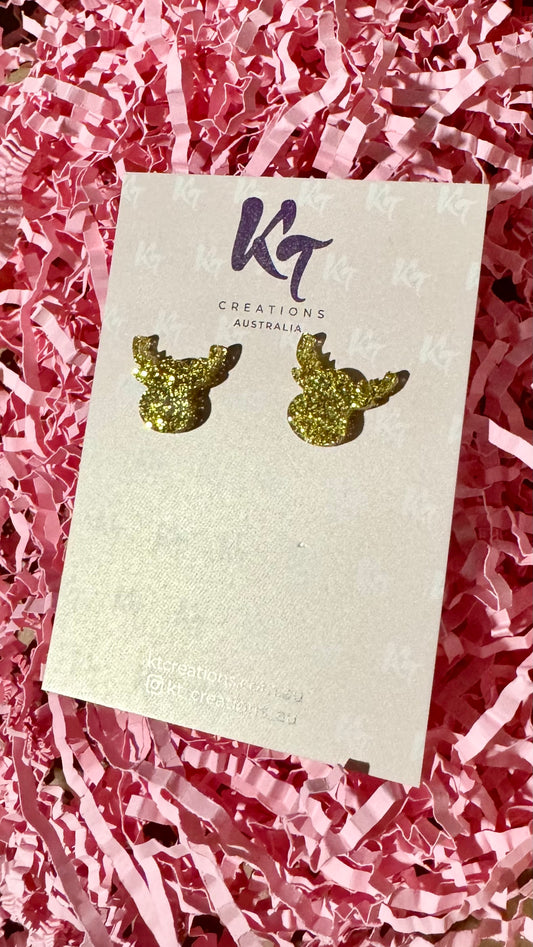 KT Christmas Acrylic Stud Earrings - Gold Reindeer