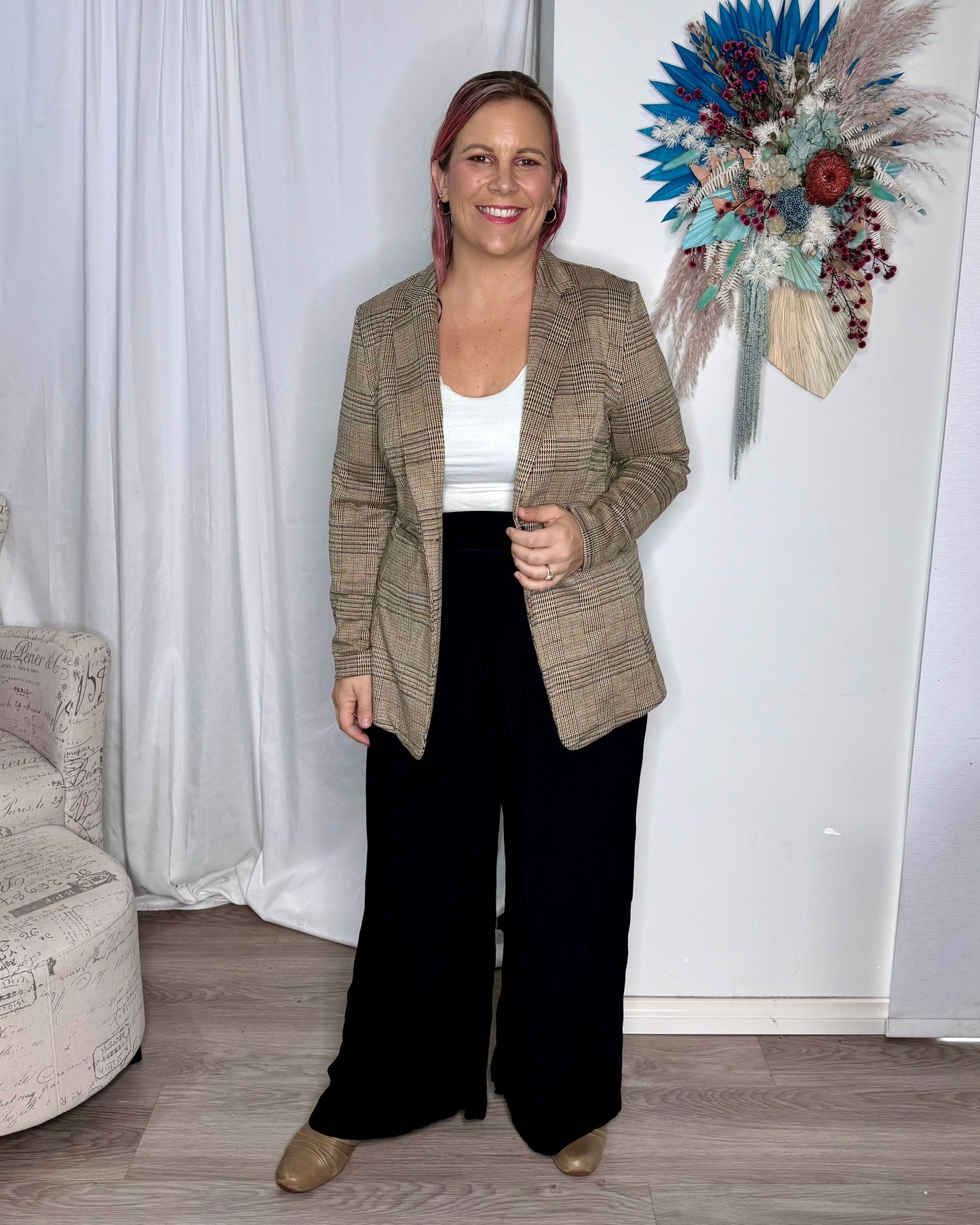 *NEW* Portsea Stretch Blazer - Mocha Plaid | Betty Basics | It doesn't get more classic than this versatile layering piece. We call it the Goldilocks of blazers: not too big, not too small and structured enough to wear over a