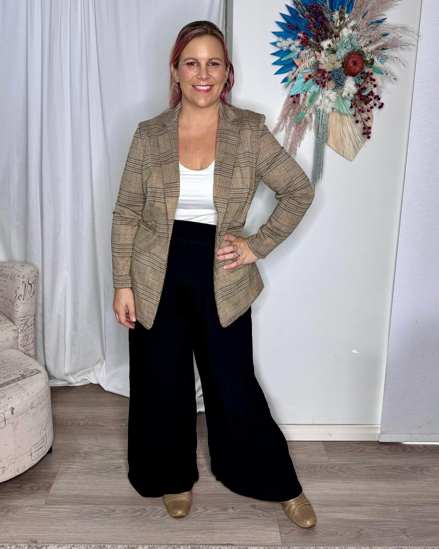 *NEW* Portsea Stretch Blazer - Mocha Plaid | Betty Basics | It doesn't get more classic than this versatile layering piece. We call it the Goldilocks of blazers: not too big, not too small and structured enough to wear over a