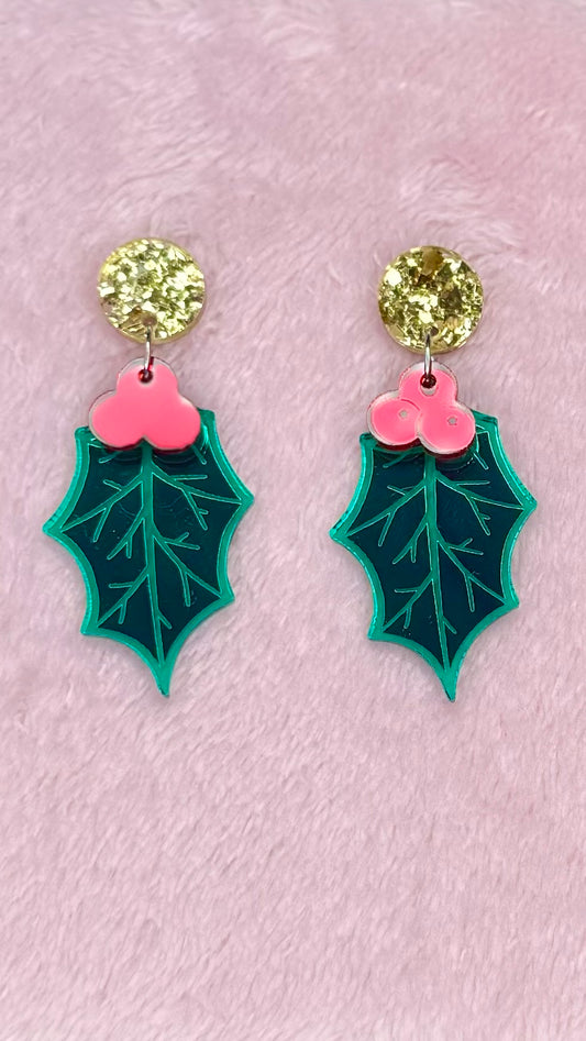 KT Christmas Earrings - Mistletoe Holly - KT476