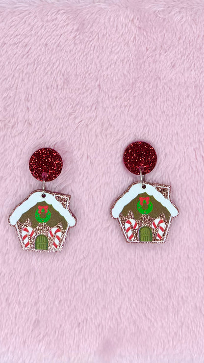 Gingerbread House Christmas Earrings