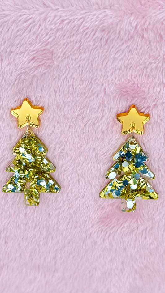 KT Christmas Tree Earrings - Gold on Gold