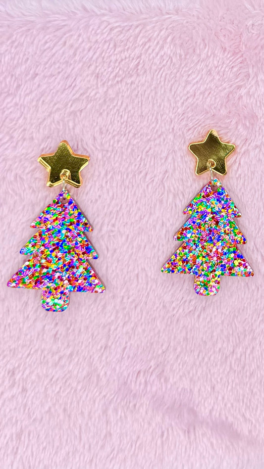 KT Christmas Tree Earrings - Rainbow Confetti