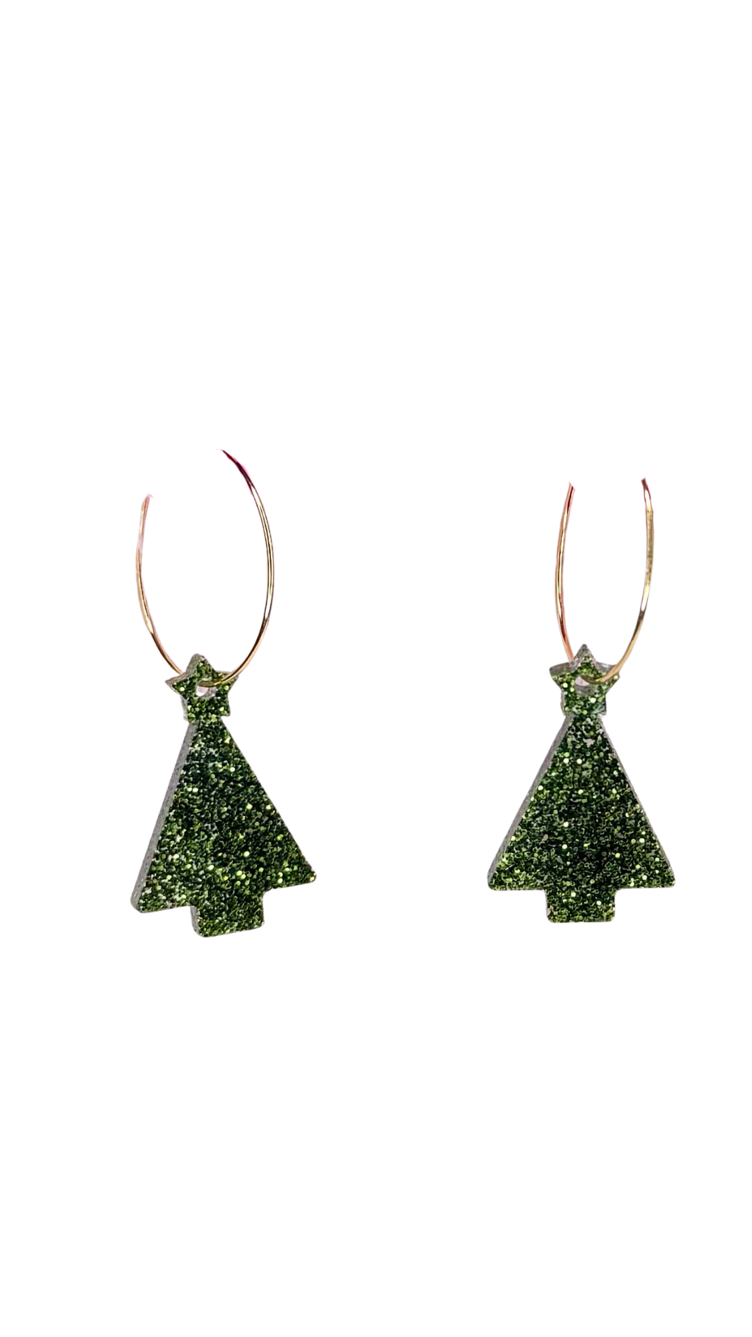 Christmas Tree Mini Hoops - Green Glitter