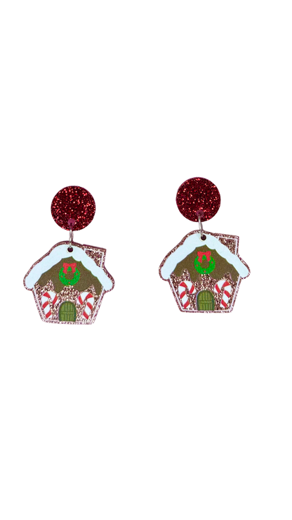 Gingerbread House Christmas Earrings