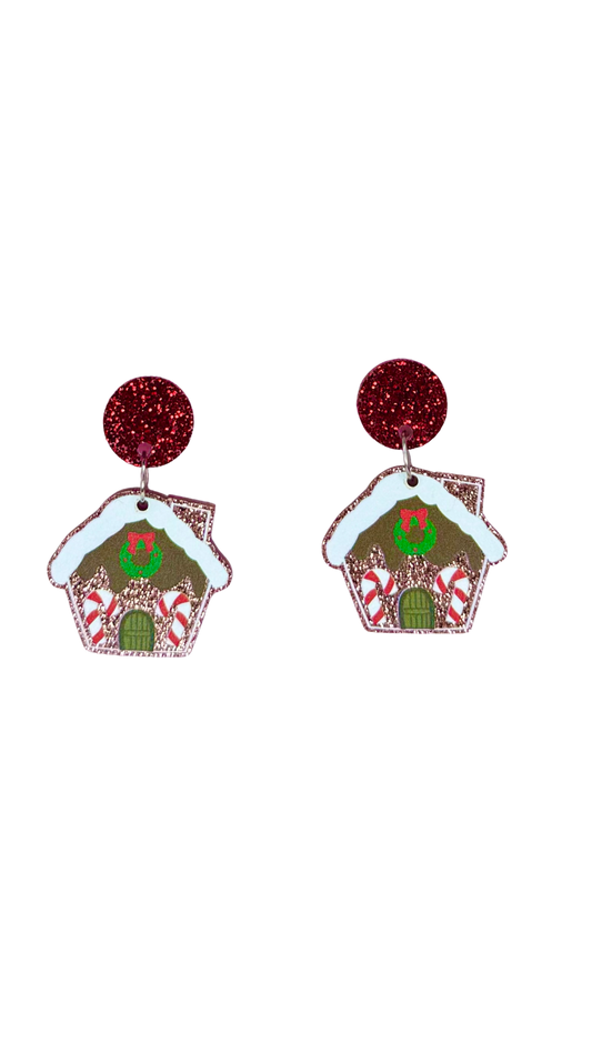 Gingerbread House Christmas Earrings