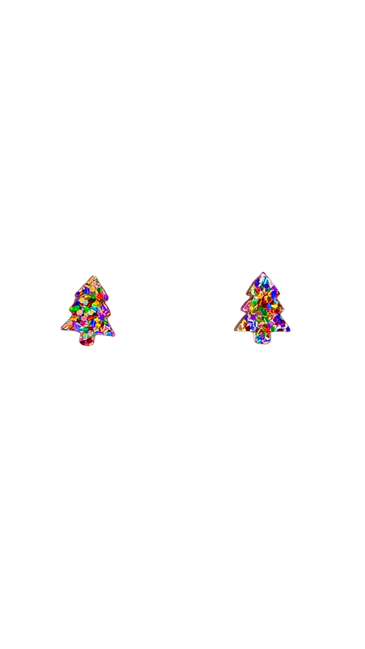 Mini Christmas Tree Stud Earrings - Rainbow Confetti