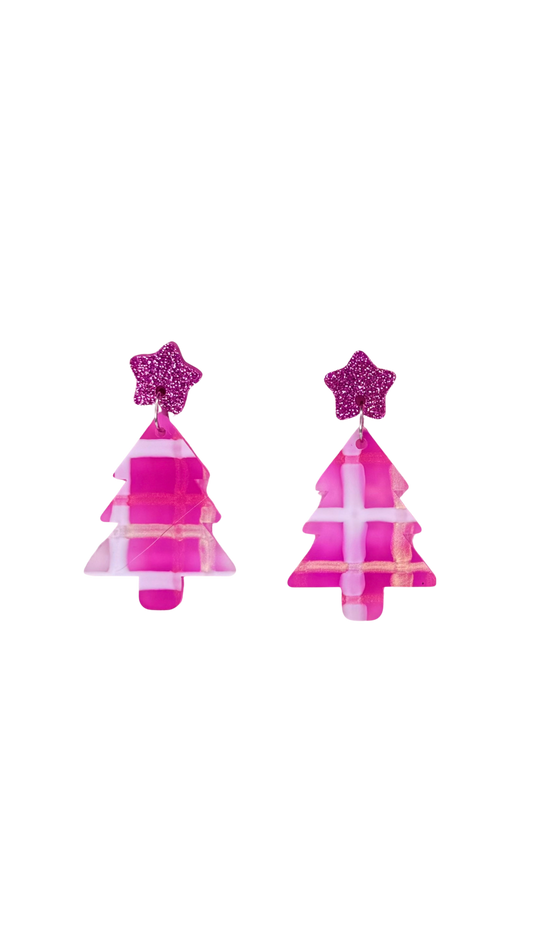 Christmas Tree Dangles - Pink Plaid