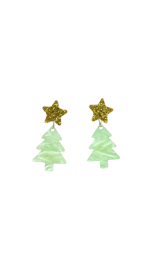 Christmas Tree Mini Dangles - Mint Swirl with Gold Glitter