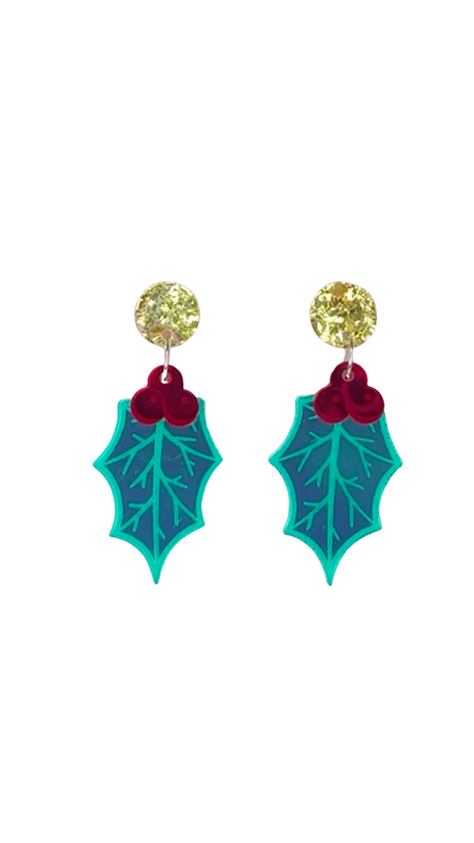 Mistletoe Holly Christmas Earrings