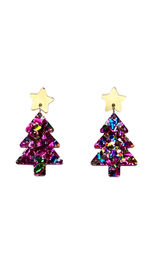 Christmas Tree Dangles - Chunky Rainbow Glitter