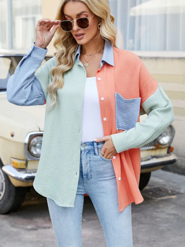 Maui Colourblock Shirt - Peach Lime