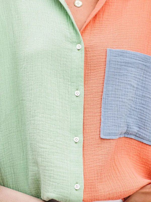 Maui Colourblock Shirt - Peach Lime