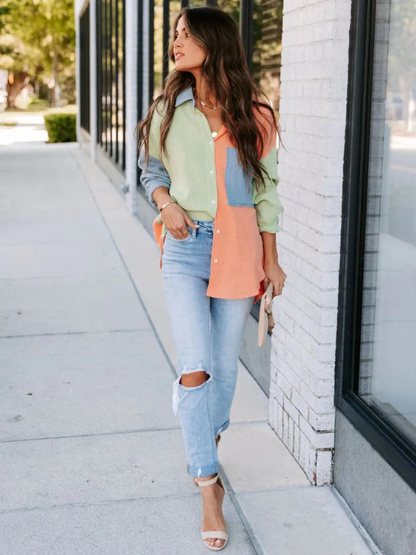 Maui Colourblock Shirt - Peach Lime