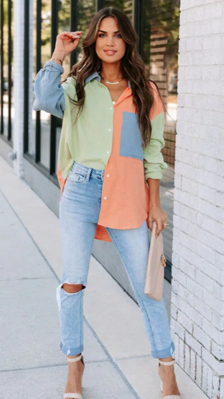 Maui Colourblock Shirt - Peach Lime