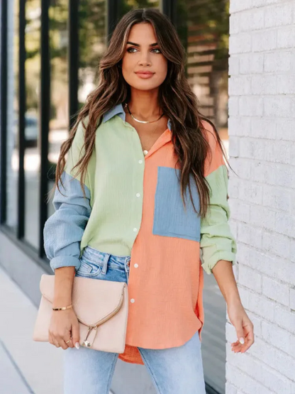 Maui Colourblock Shirt - Peach Lime