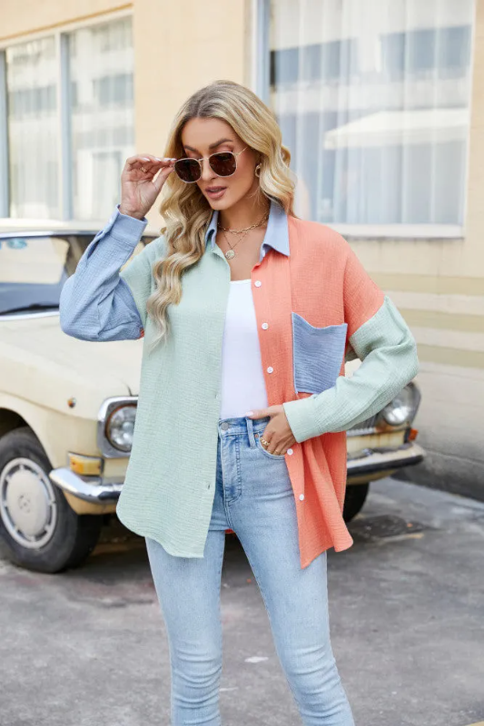 Maui Colourblock Shirt - Peach Lime