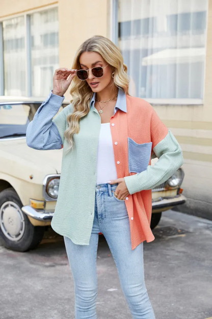 Maui Colourblock Shirt - Peach Lime