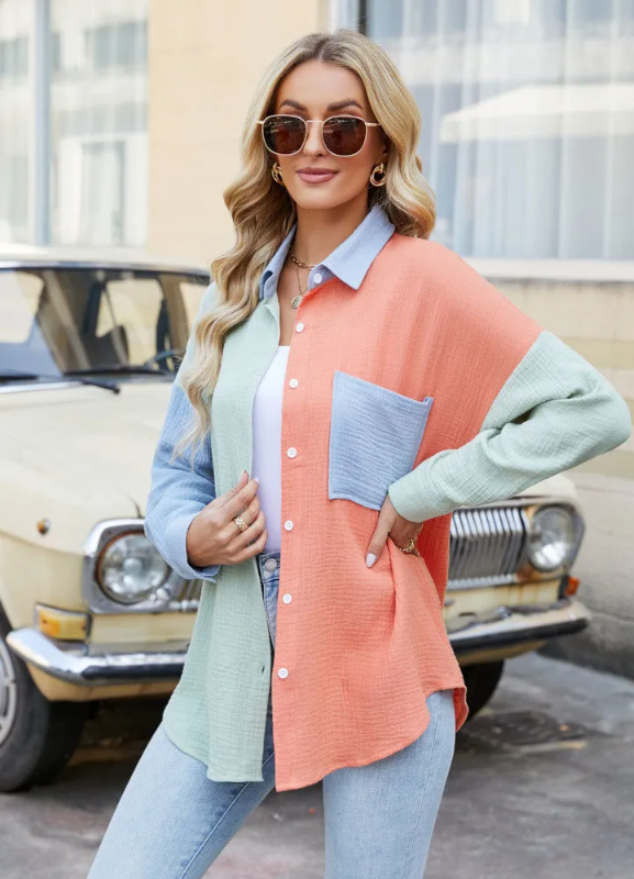 Maui Colourblock Shirt - Peach Lime