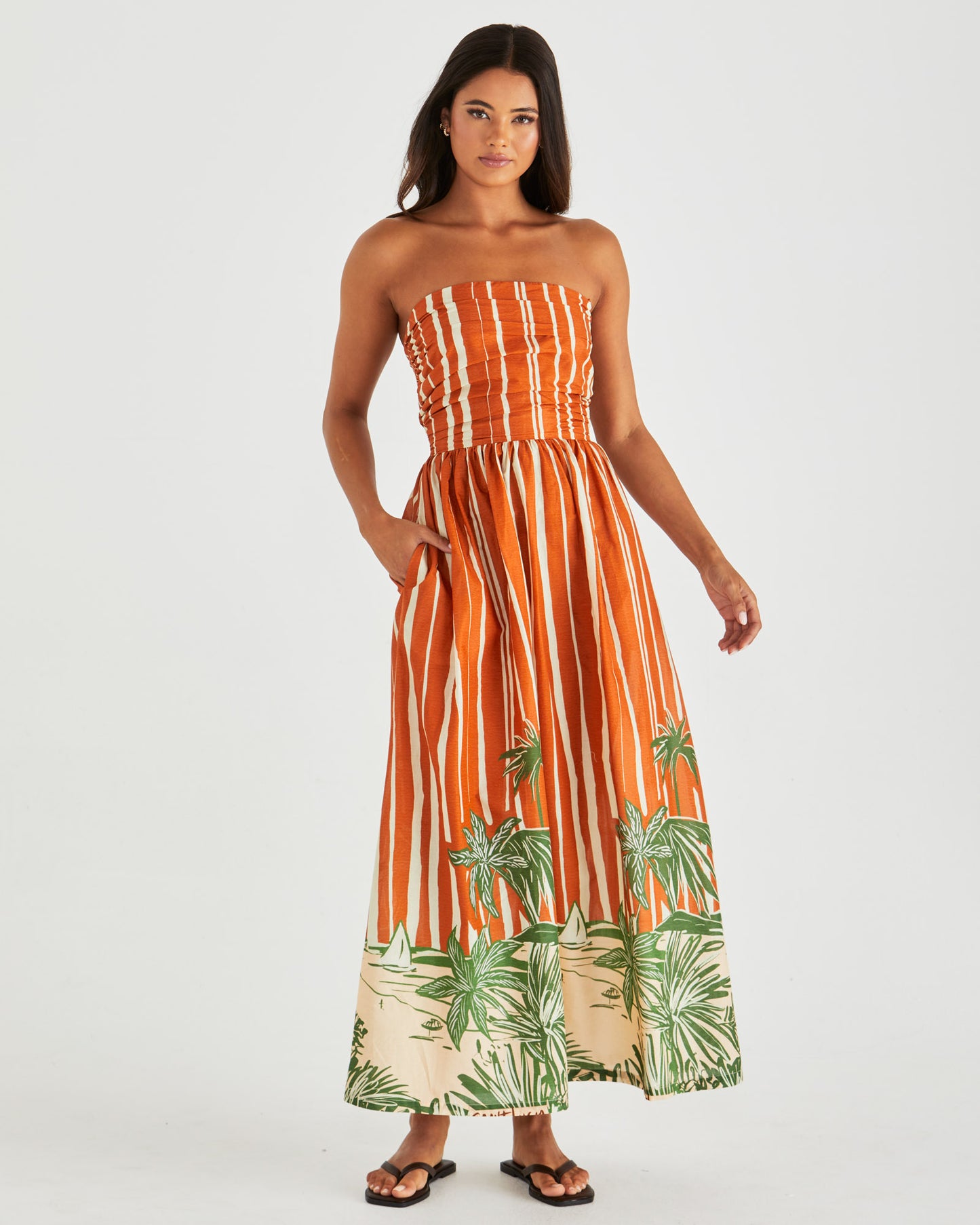 Mina Strapless Dress - Palm Print