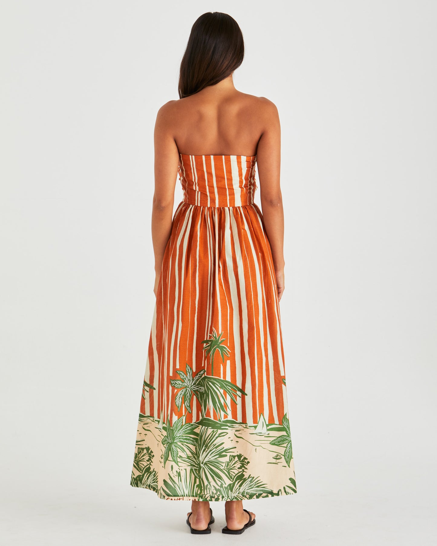 Mina Strapless Dress - Palm Print