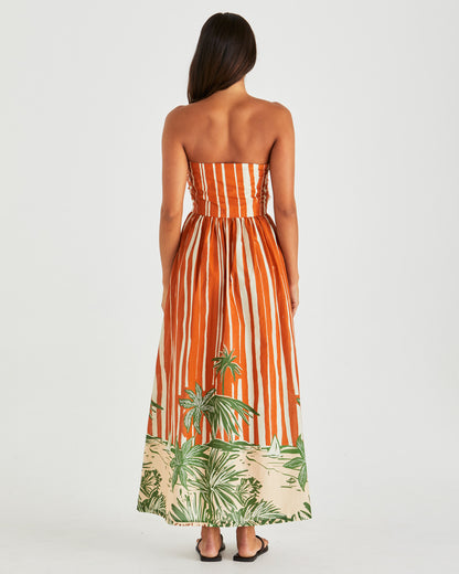Mina Strapless Dress - Palm Print