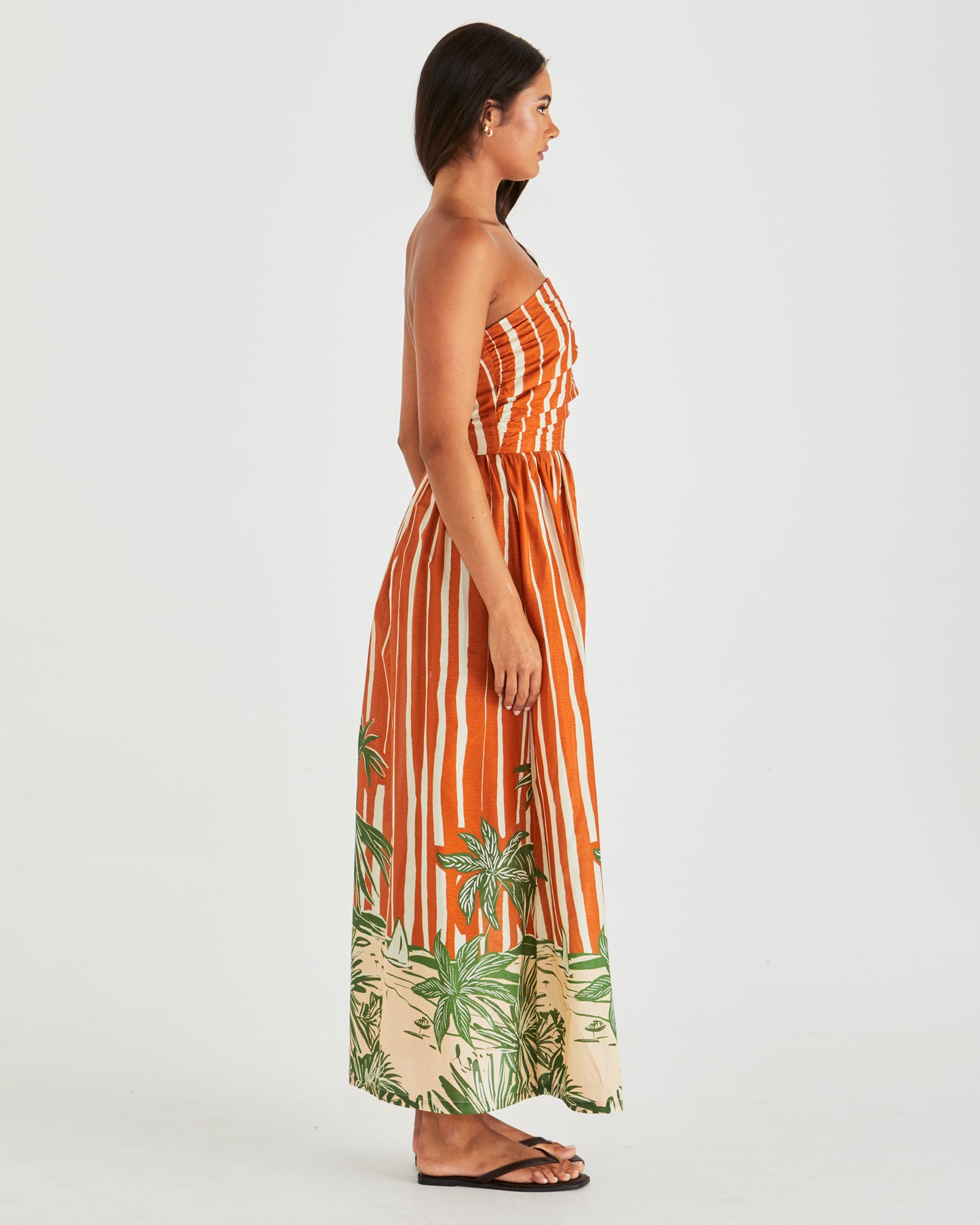 Mina Strapless Dress - Palm Print