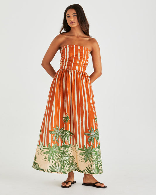 Mina Strapless Dress - Palm Print