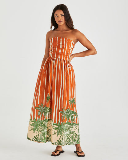 Mina Strapless Dress - Palm Print