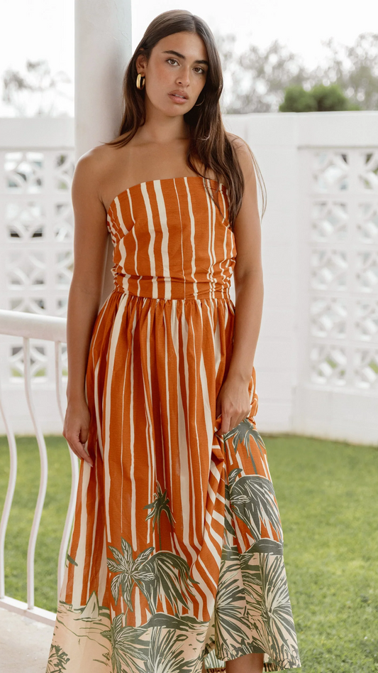 Mina Strapless Dress - Palm Print