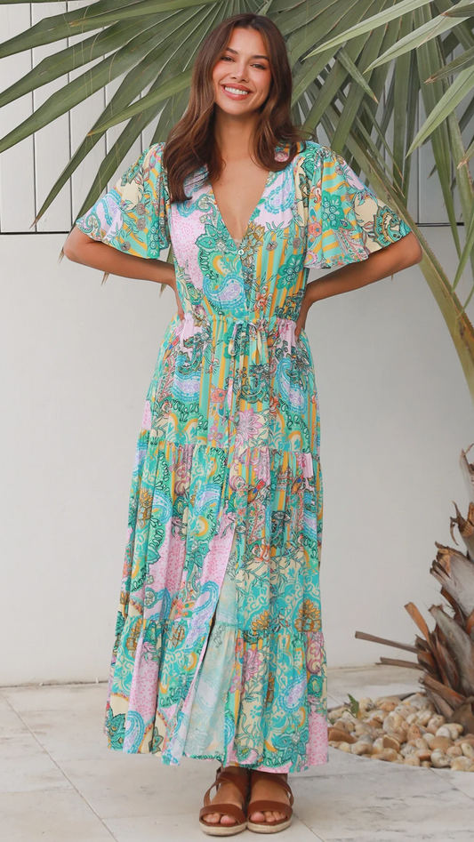 Mykah Maxi Dress - Aqua Paisley