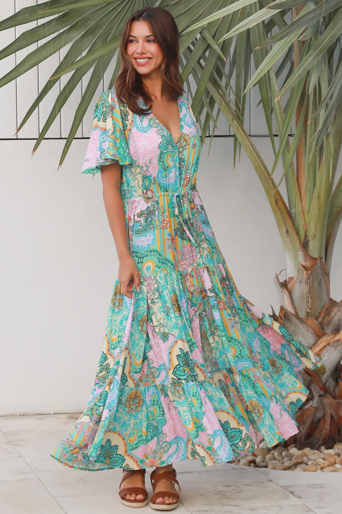 Mykah Maxi Dress - Aqua Paisley
