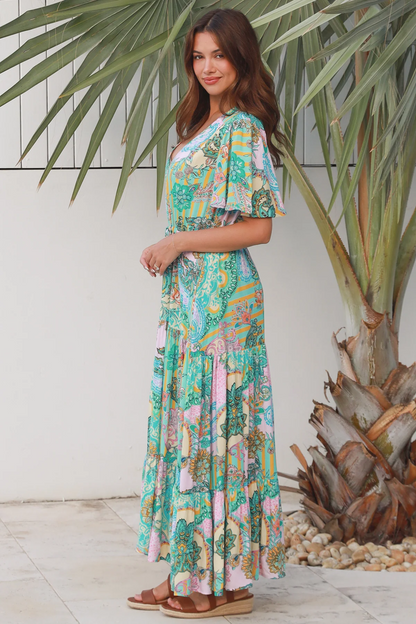 Mykah Maxi Dress - Aqua Paisley