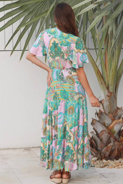 Mykah Maxi Dress - Aqua Paisley