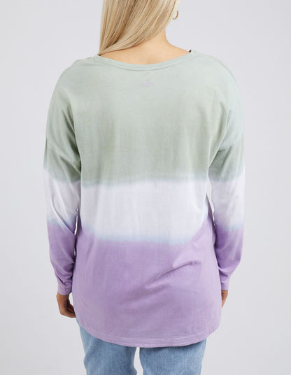 Cascade Long Sleeve Tee: A classic Elm long sleeve tee made from stretchy soft cotton elastane and featuring a flattering scoop hemline with cute and colourful tie dye on the body &amp; slee - Ciao Bella Dresses 