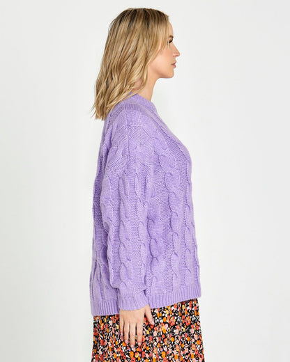 Felicity Cable Knit Jumper - Purple | Sass Clothing | This winter cable knit is brings a pop of colour to your winter wardrobe. It comes in pink or purple. Perfect for cold weather, this top features classic cable knit 