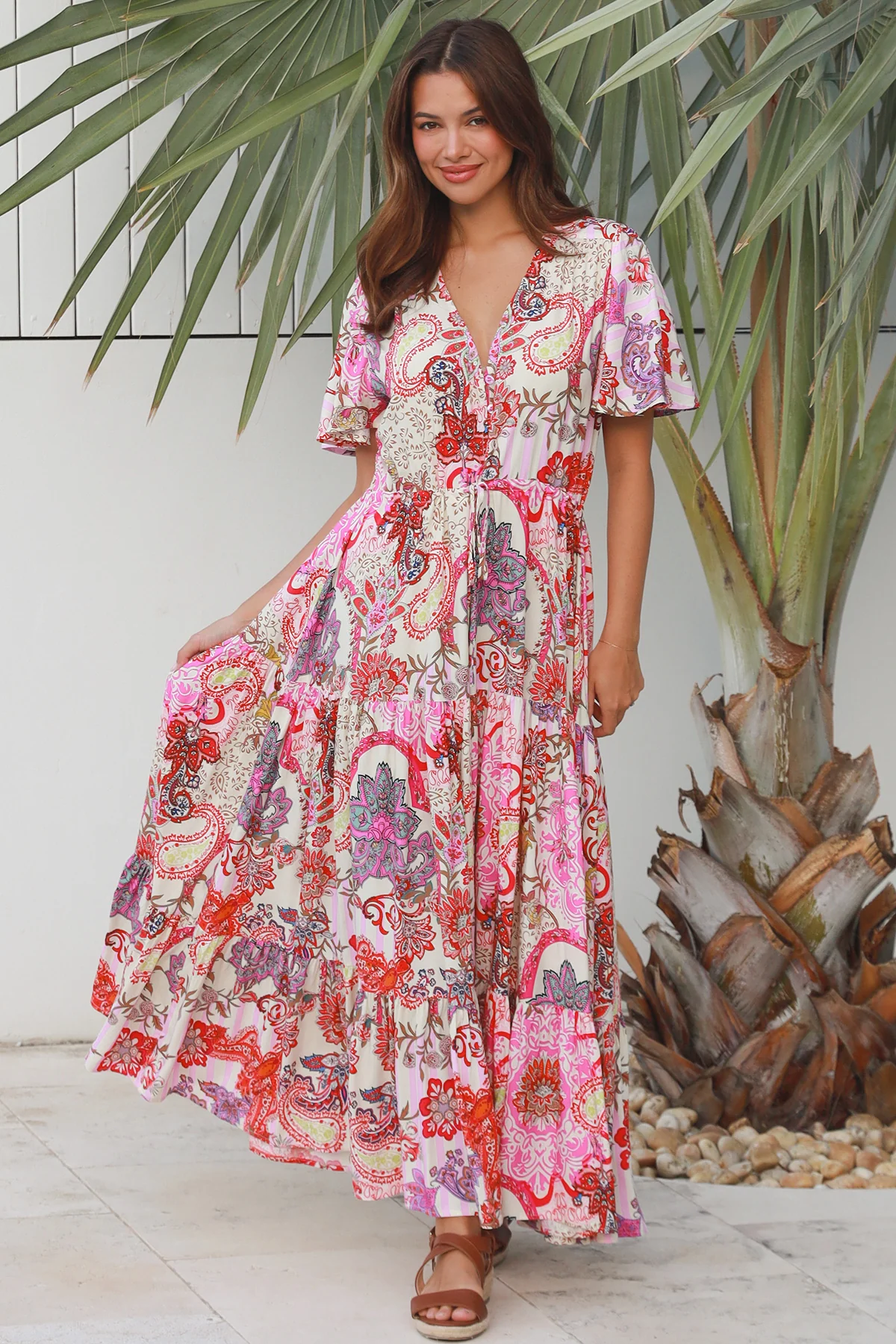 Stephanie Maxi Dress - Pink Paisley