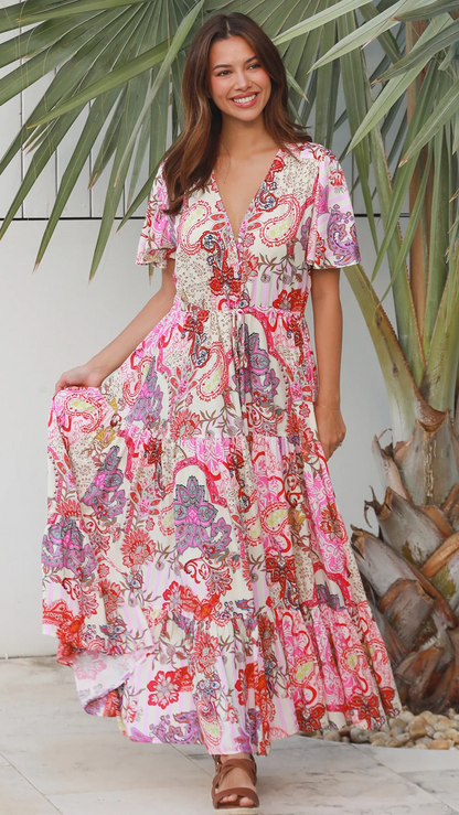 Stephanie Maxi Dress - Pink Paisley