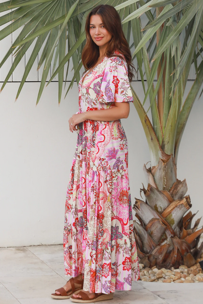 Stephanie Maxi Dress - Pink Paisley